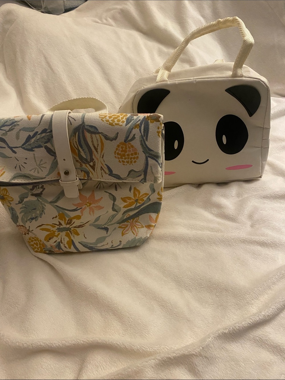Cute white Panda Print and floral lunch Bag - Unbranded